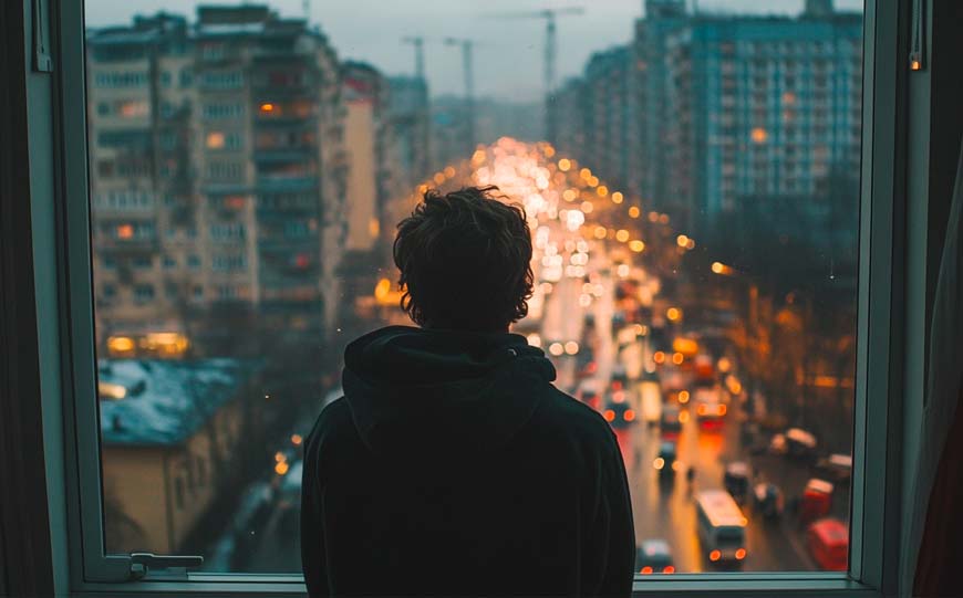 Overlooking Noisy City from Apartment Window